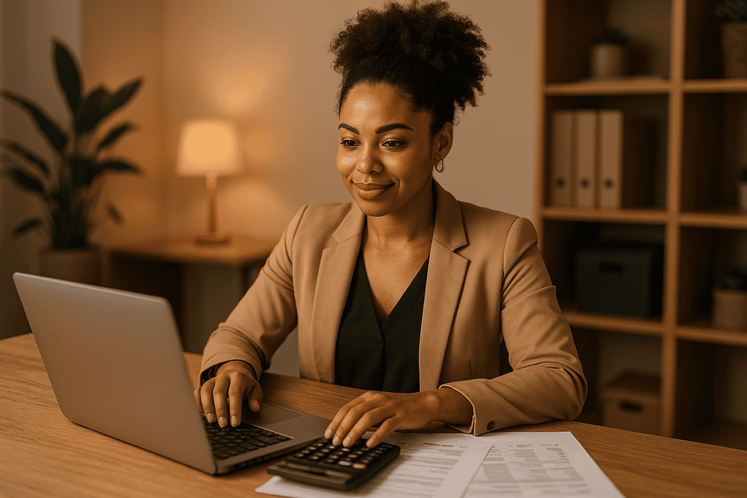 Black woman using free net worth calculator tool on laptop computer for financial planning